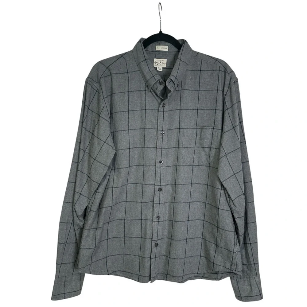 J. Crew Gray & Navy Squared XL Slim Untucked Brushed Twill Button Long Sleeve
